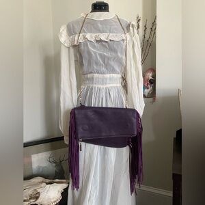 Vintage purple crossbody purse/bag w fringe, zipper closure
